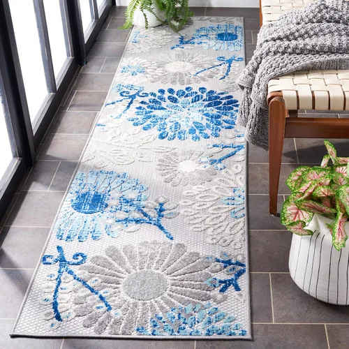 Vista 5 de SAFAVIEH Alfombra lavable de colección Cabana para exteriores, 2 x 4 pies, gris y azul, no desprende pelusa y fácil de limpiar, entrada puerta
