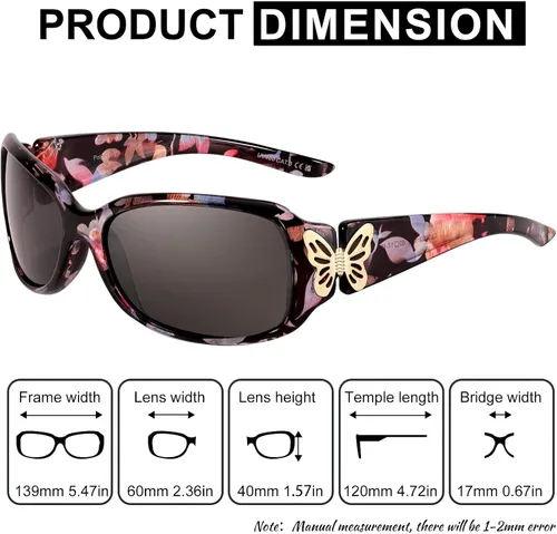Vista 6 de FIMILU Gafas de sol polarizadas para mujer, protección UV400, gafas envolventes de moda, decoración de mariposa, accesorios de moda