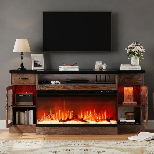 Vista 7 de 4 EVER WINNER Soporte de TV con chimenea de 70 pulgadas para televisores