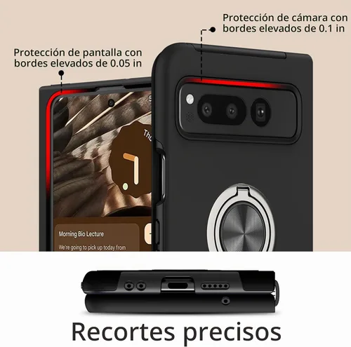 Vista 6 de BENTOBEN Funda plegable para Google Pixel (2023), [protección completa de bisagra] con soporte de anillo de 360°, a prueba de golpes, soporte Negro
