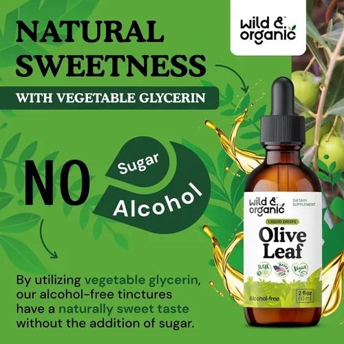 Vista 6 de Wild & Organic Gotas líquidas de extracto de hoja de olivo - Apoyo inmunológico y antioxidante - Suplemento de hoja de olivo de oleuropeína - Añadir
