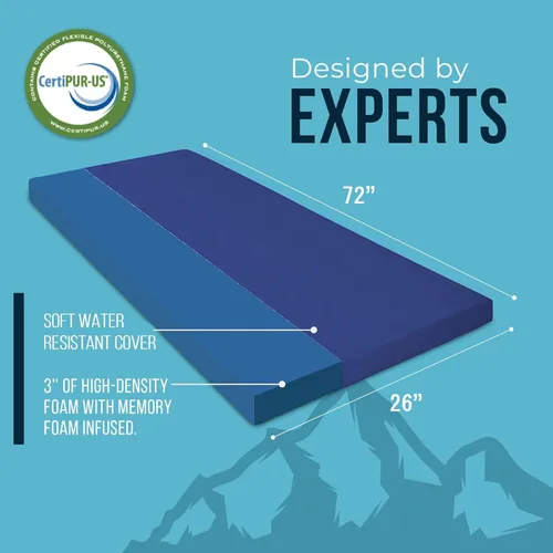 Vista 2 de Foamma Colchón de espuma viscoelástica enrollable de 3 x 26 x 72 pulgadas con funda de cremallera resistente al agua, plegable y portátil