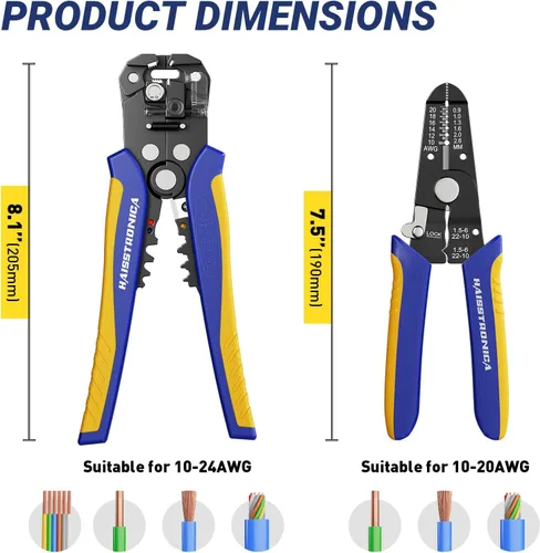 Vista 5 de haisstronica Juego de herramientas pelacables, autoajustable y manual de 10-24 AWG, pelacables eléctricos resistentes para reparación