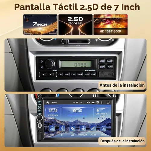 Vista 2 de Estéreo de coche doble DIN con pantalla táctil HD de 7 pulgadas, Carplay inalámbrico y Android Auto, Bluetooth, SWC, receptor de radio FM