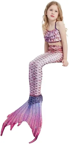 Vista 4 de Traje de baño de 6 piezas para niñas, cola de sirena para nadar, bikini para niños
