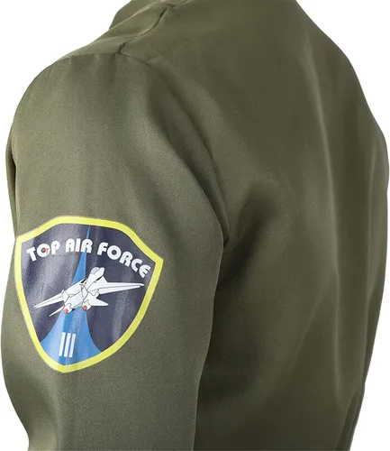 Vista 5 de Disfraz de hombre para adultos, traje de vuelo para hombre, traje de piloto, disfraz espacial, overol verde, forro polar verde con licencia