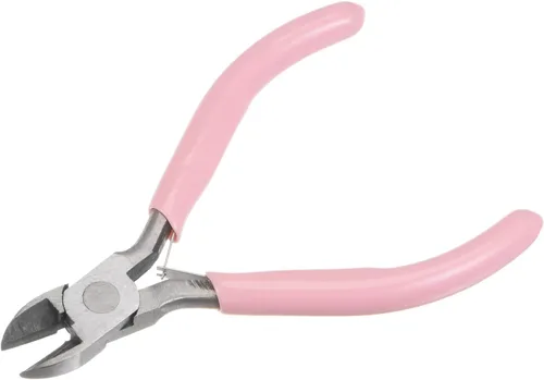 Vista 3 de HARFINGTON Alicates de precisión laterales de corte diagonal de 4.5 pulgadas con mango de plástico rosa para manualidades, fabricación de joyas