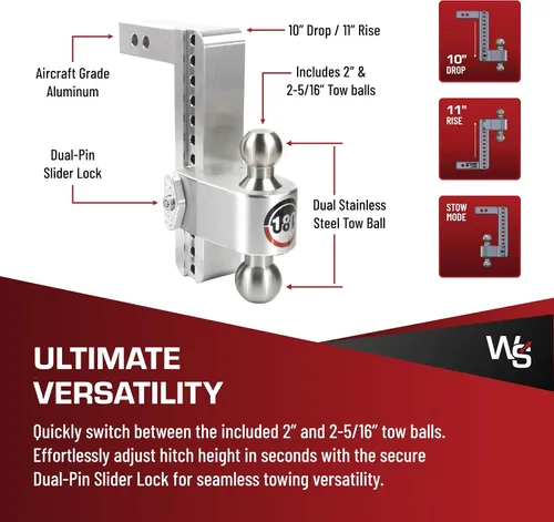Vista 4 de Weigh Safe Soporte de bola de enganche de remolque ajustable, enganche de caída ajustable de 10 pulgadas para receptor de 2 pulgadas, enganche