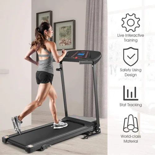 Vista 5 de Goplus Caminadora eléctrica plegable, inclinación ajustable y diseño de bajo ruido, con pantalla LCD y sensor de frecuencia cardíaca, máquina