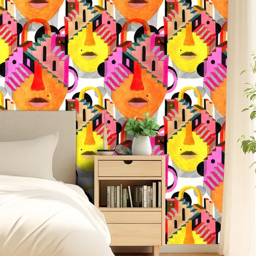 Vista 6 de Papel tapiz abstracto para escaleras, 17.71 x 118.1 pulgadas, color naranja y amarillo, papel de contacto brillante para pegar en papel de pared