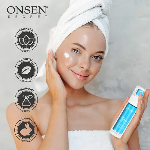 Vista 8 de Onsen Secret Loción hidratante antienvejecimiento orgánica de hidratación diaria crema de día y noche, crema facial antiarrugas, colágeno totalmente