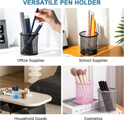 Vista 7 de SAYEEC Soporte para bolígrafo para escritorio, de malla de alambre, portavasos, soporte de metal para brochas de maquillaje, organizador