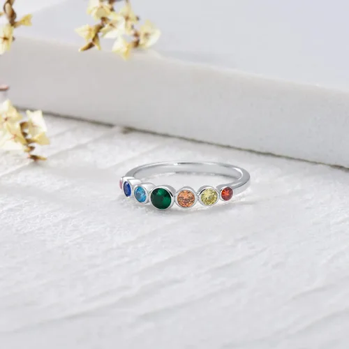 Vista 3 de AOBOCO Anillo de chakra para mujer, plata de ley 925, cristales curativos, joyería para niñas, mamá, hija