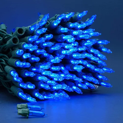 Vista 4 de Juego de luces de cadena navideñas azules de 200 unidades LED, 66 pies de cable verde, juego de luces festivas UL certificadas de grado comercial