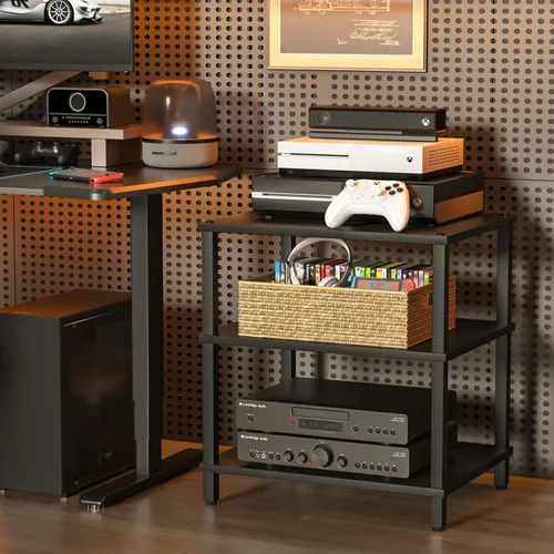 Vista 8 de Soporte para reproductor multimedia AV de 3 niveles, gabinete estéreo, gabinete estéreo moderno, estante de consola de juegos, soporte de TV