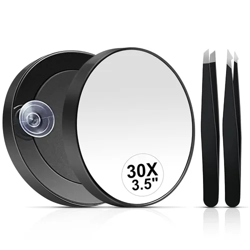 Vista 10 de MIYADIVA Espejo de aumento 20X, pequeño espejo de viaje con ventosa y pinzas, 3.5 pulgadas Negro-20x
