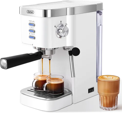 Vista 4 de Gevi Cafetera de capuchino automática de 20 bares, de calentamiento rápido, con espumador de leche espumosa para expreso, latte macchiato, tanque