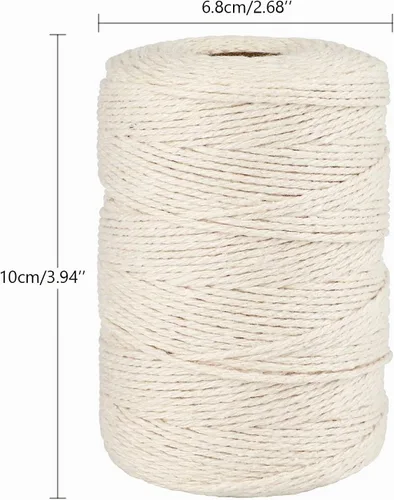 Vista 3 de G2PLUS Cuerda de algodón blanca, cuerda de algodón de 2 mm, cuerda de cocina de 656 pies, cuerda de panaderos de algodón para manualidades Beige