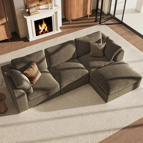 Vista 17 de Sofá modular de nube de 110" sofá deshuesado en forma de L seccional de Harina de avena ligera