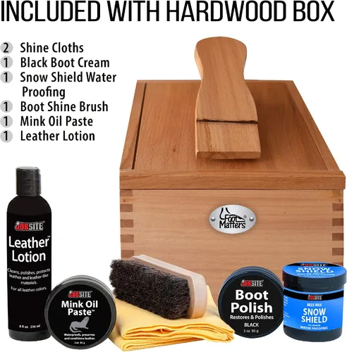 Vista 3 de Shoe Shine Valet Box - Cuidado de botas y zapatos de madera dura