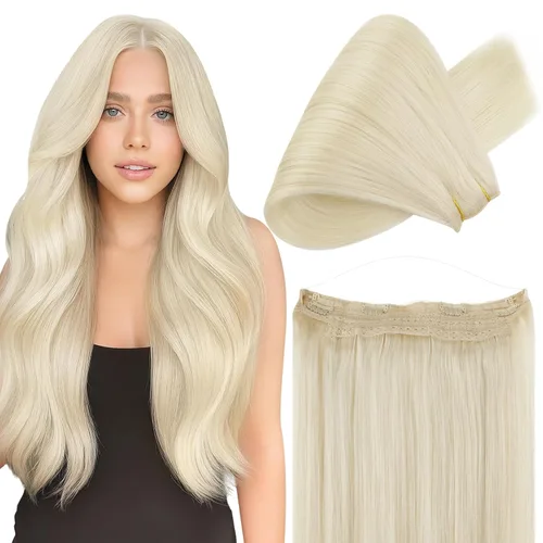 Vista 61 de Fshine - Extensiones de cabello con hilo invisible de 12 pulgadas, color rubio ceniza con reflejos de rubio decolorado, pieza de cabello humano real
