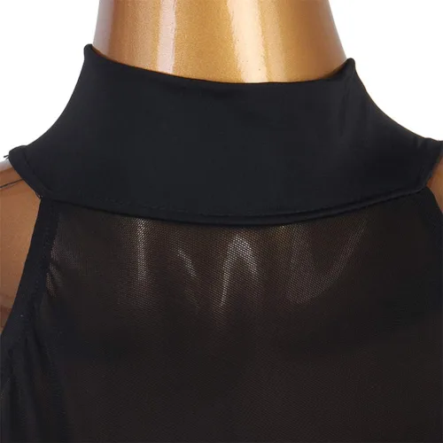 Vista 5 de Vestidos de baile latino con flecos para mujer, disfraces de competencia de cha cha, vestido de baile de baile, traje de baile de tango, negro, S