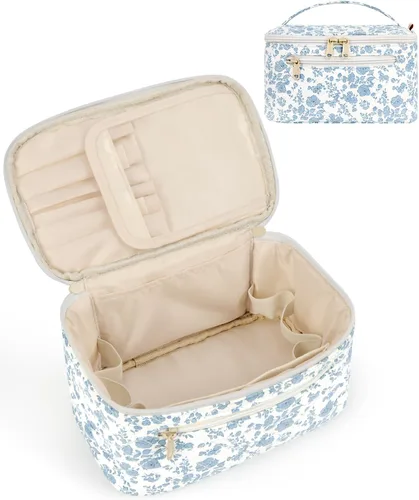 Vista 18 de Wandering Nature Bolsa de Maquillaje, Organizador de Maquillaje de Viaje, Estuche de Brochas Cosméticas para Mujeres en Cuero Vegano Ecológico, M
