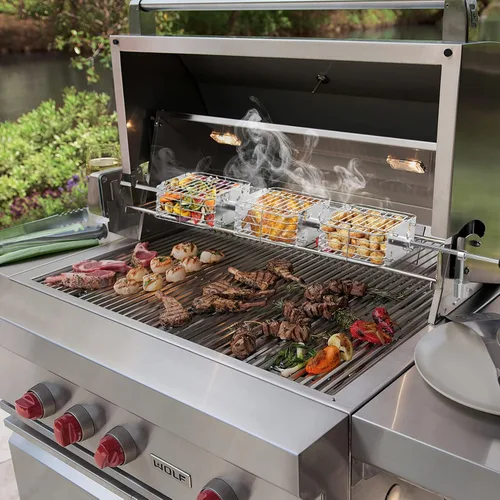 Vista 5 de Juego de 3 cestas para asador, 3 unidades, rectangulares de acero inoxidable para la mayoría de parrillas de carbón y gas, se adapta a hexágonos