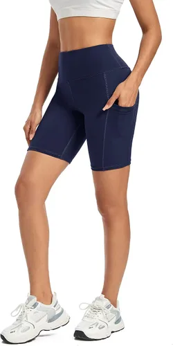 Vista 4 de G4Free Pantalones cortos de yoga para mujer de cintura alta con bolsillos de entrenamiento para correr, pantalones cortos de entrenamiento y control