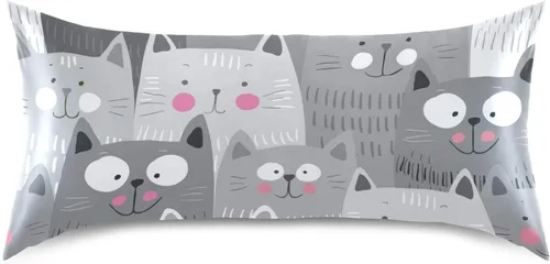 Vista 3 de Fundas de almohada de satén con diseño de gato transpirable para cabello y piel, sin cremallera, con cierre de sobre para sofá cama, tamaño estándar