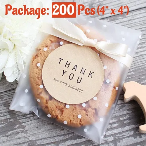 Vista 2 de Paquete de 200 bolsas de regalo de galletas de caramelo transparentes autoadhesivas de plástico autoadhesivo de 4 x 4 pulgadas, bolsas de embalaje