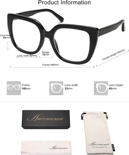 Vista 6 de Paquete de 3 lentes de lectura cuadrados retro de gran tamaño para mujer, grandes y elegantes con bloqueo de luz azul AM6072