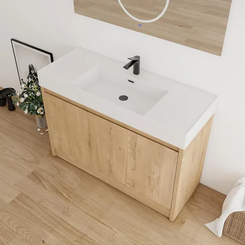 Vista 21 de Tocador de baño pequeño de 16 pulgadas con lavabo, tocador de baño independiente de 16" para espacios pequeños, gabinete de madera contrachapada