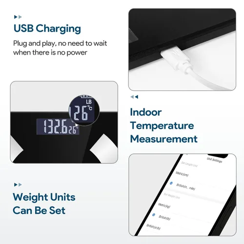 Vista 7 de Báscula de grasa corporal, báscula de peso inteligente, báscula digital de baño con funcionalidad Bluetooth, capaz de analizar grasa corporal, masa
