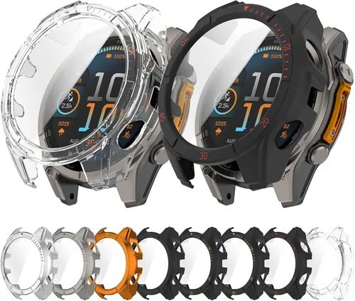 Vista 7 de Compatible con Garmin Fenix 8 de 1.772 pulgadas (1.850 in), cubierta protectora de policarbonato con vidrio templado, protector de pantalla táctil