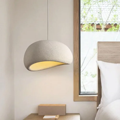 Vista 3 de Lámparas colgantes japonesas de poliestireno Wabi-Sabi, lámpara colgante de resina estilo retro nórdico estilo granja, 59.1 pulgadas de altura
