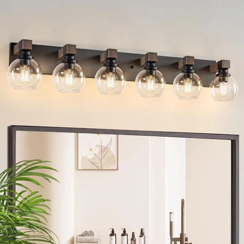Vista 9 de LmnLvn Lámparas de baño, 3 luces de tocador de color negro mate, modernas lámparas de baño sobre espejo, luces de tocador de granja con pantalla