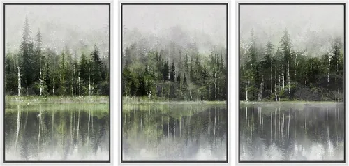 Vista 23 de NWT Juego de Arte de Pared de Lienzo Enmarcado Bosque Blanco y Negro Reflejo de Lago Paisaje Naturaleza Vida Silvestre Arte de Fotografía Rústico