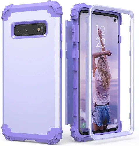 Vista 11 de IDweel Funda para Galaxy S10 Plus, 3 en 1, a prueba de golpes, delgada, híbrida, resistente, protección de policarbonato duro, silicona suave Negro