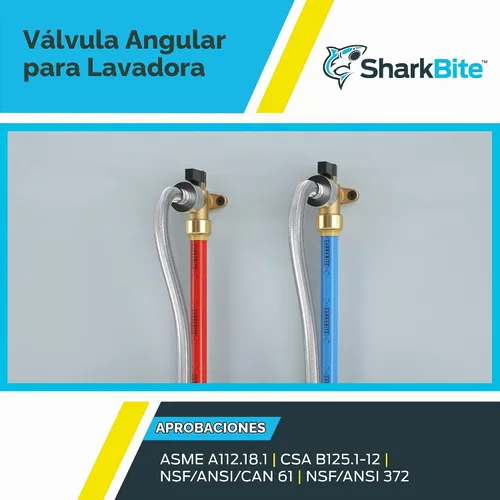 Vista 5 de SharkBite Válvula de ángulo para lavadora MHT de 1/2 pulgada x 3/4 pulgada, accesorio de plomería de latón de conexión a presión, tubería PEX