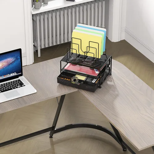 Vista 3 de Deco Brothers - Organizador de archivos de escritorio con doble bandeja y soporte para 5 carpetas Cajón deslizante con divisores ajustables, negro