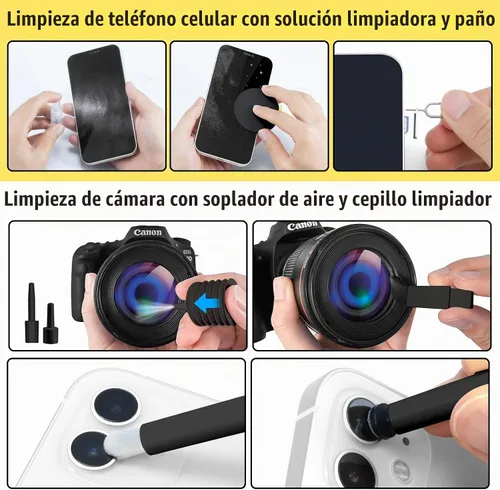 Vista 4 de walrfid Kit de Limpiador de Pantalla de Laptop y Teléfono, Spray de Limpieza con Cepillo para Teclado de Computadora para iPhone AirPods MacBook