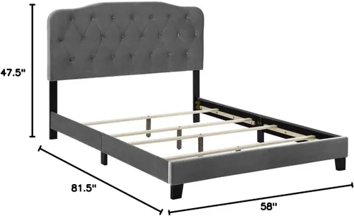 Vista 2 de Modway Amelia - Cama matrimonial tapizada en terciopelo copetudo, color gris