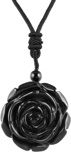 Vista 9 de Rockcloud - Collar con colgante de piedra de cristal natural en forma de flor, tallado a mano, para mujer