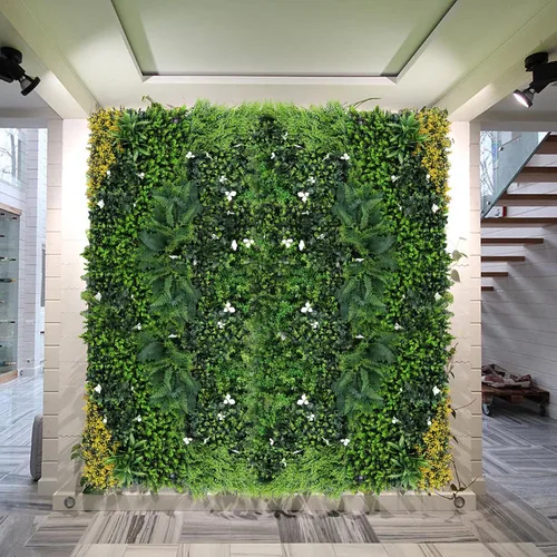 Vista 7 de Telón de fondo de pared de césped artificial, 48 piezas de 10 x 10 pulgadas, paneles de boj de césped, seto de boj, vegetación, protección UV, 33