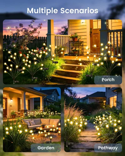 Vista 7 de OZS 4 Pack Total 32 Luces LED Solar de Jardín de Hadas al Aire Libre - Luces Solares de Luciérnagas al Aire Libre, Se Balancean con el Viento Blanco