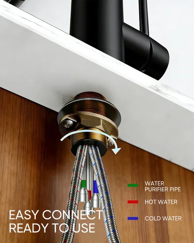 Vista 7 de WANFAN Grifo de fregadero de cocina con rociador extraíble 2 manijas 3 en 1 filtro de agua purificador grifos negro 0195R