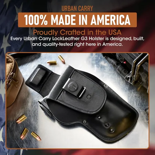 Vista 2 de Urban Carry LockLeather Funda G3 Holster - Diseño híbrido de cuero/polímero para ocultación óptima Disponible en tamaños Cadete, Trooper, Teniente