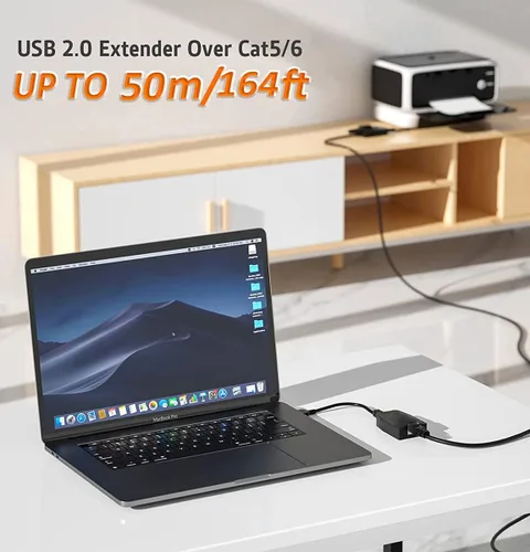 Vista 2 de Extensor USB sobre RJ45 Cat 6/5/5e, divisor Ethernet RJ45 a extensión USB hasta 164.0 ft/164 pies, compatible con computadoras, teléfonos móviles