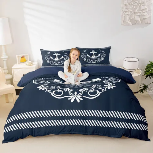 Vista 52 de Erosebridal Funda de edredón de ancla náutica, juego de ropa de cama con brújula oceánica, tamaño individual para niños, adolescentes, adultos